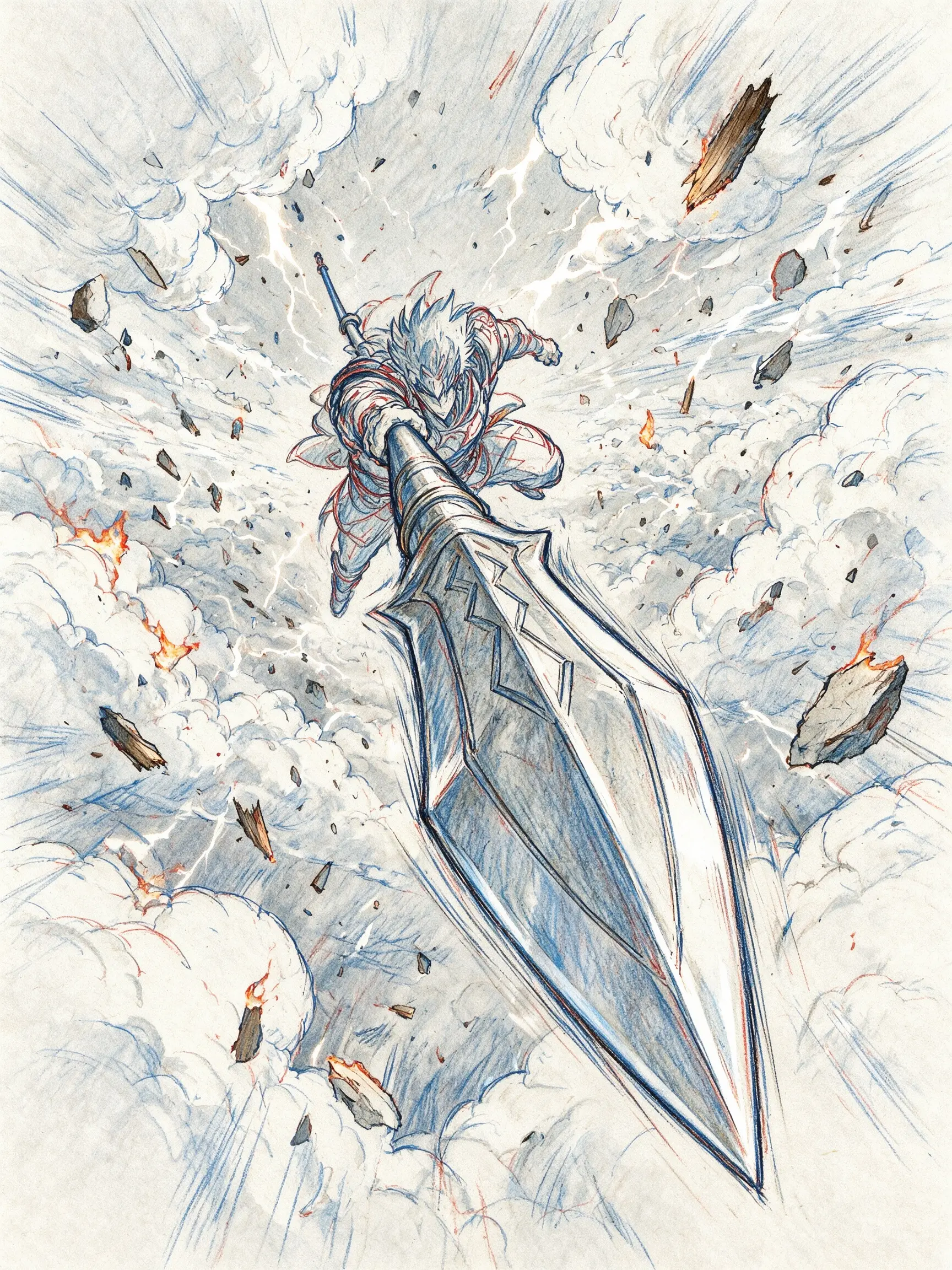 Seedream 5.0 Pro anime genga key animation of a warrior diving toward the camera with a spear
