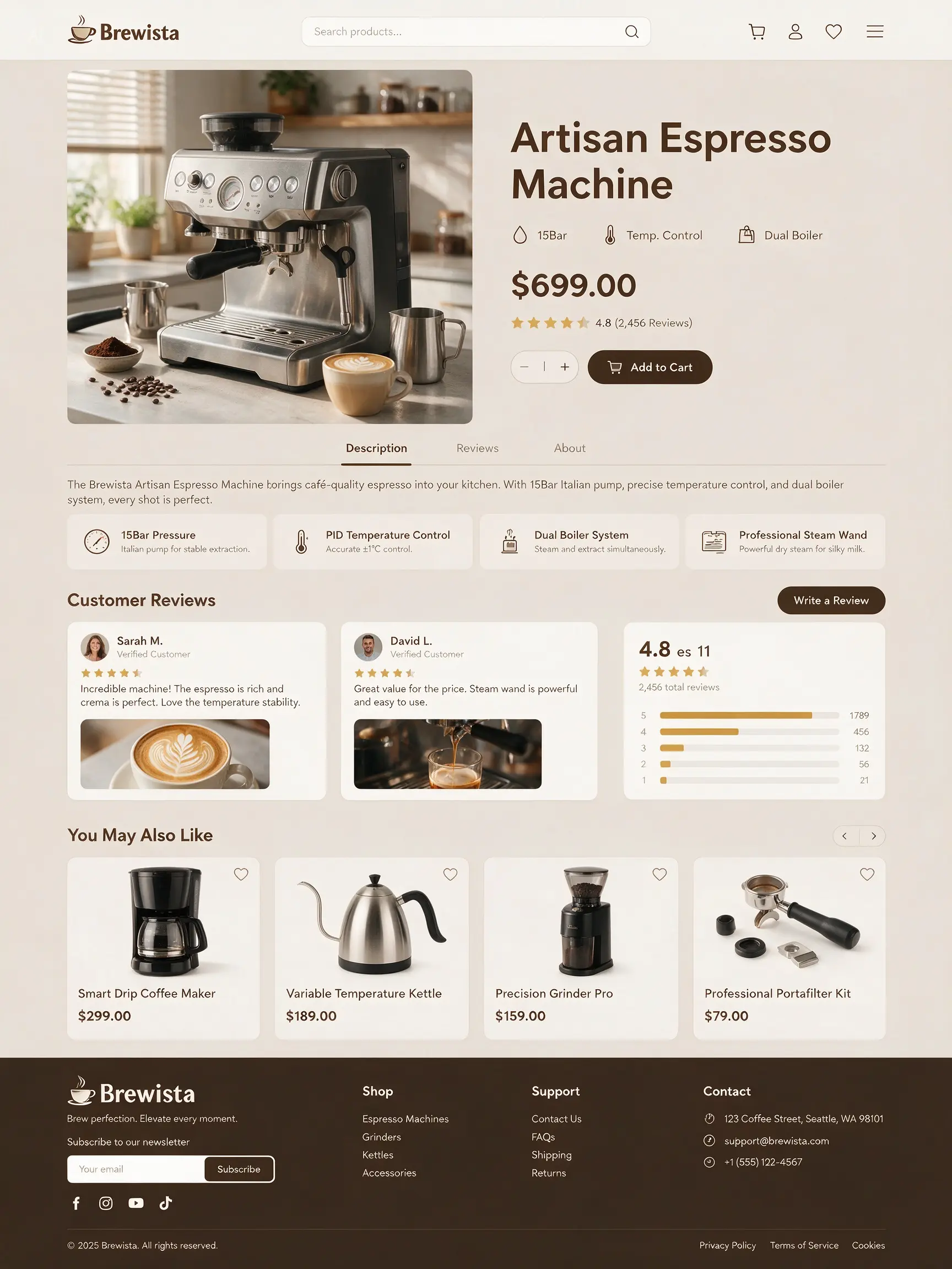Seedream 5.0 Pro e-commerce product detail page for a coffee machine