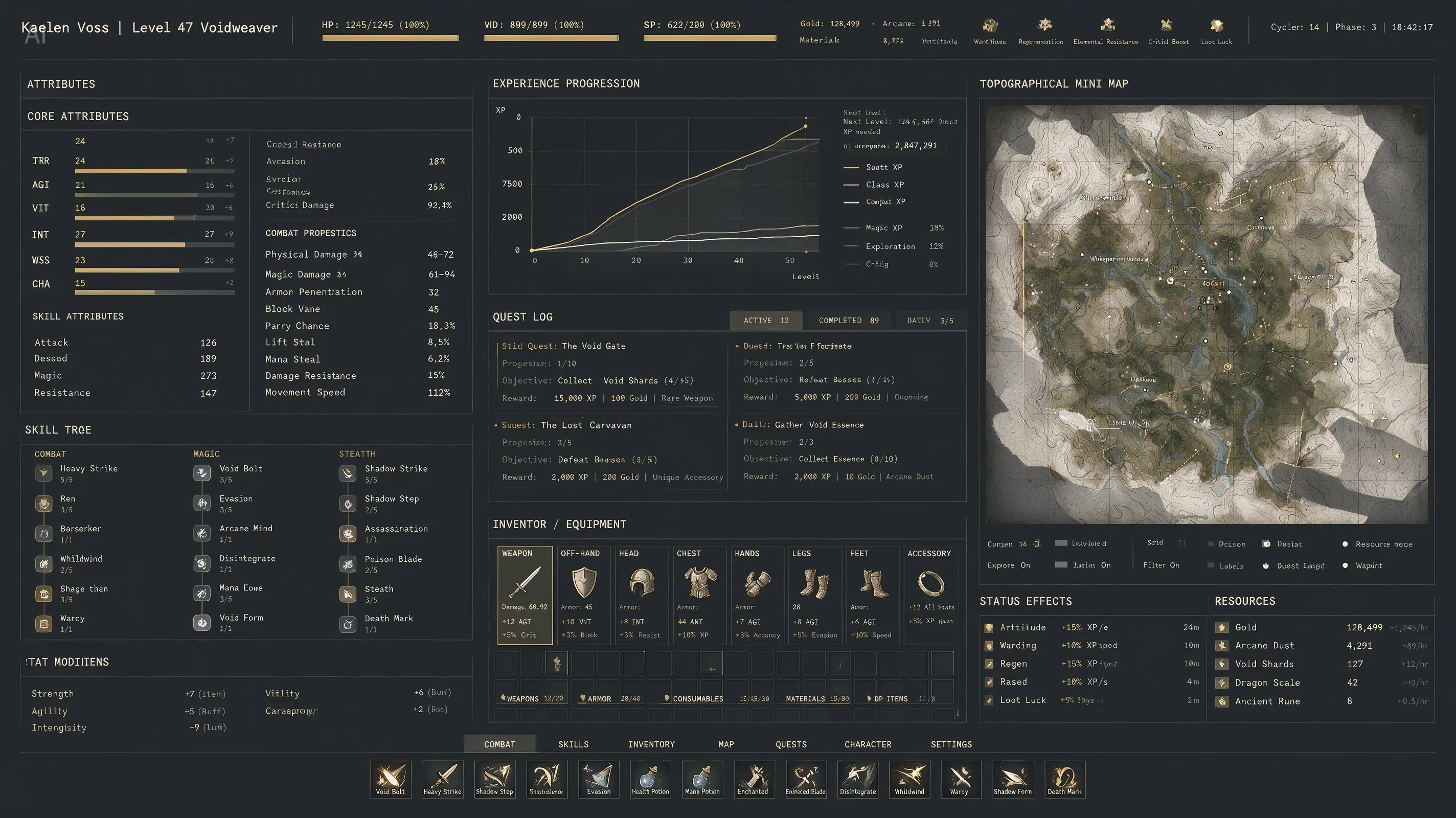 Seedream 5.0 Pro information-dense RPG character interface in industrial functionalist style